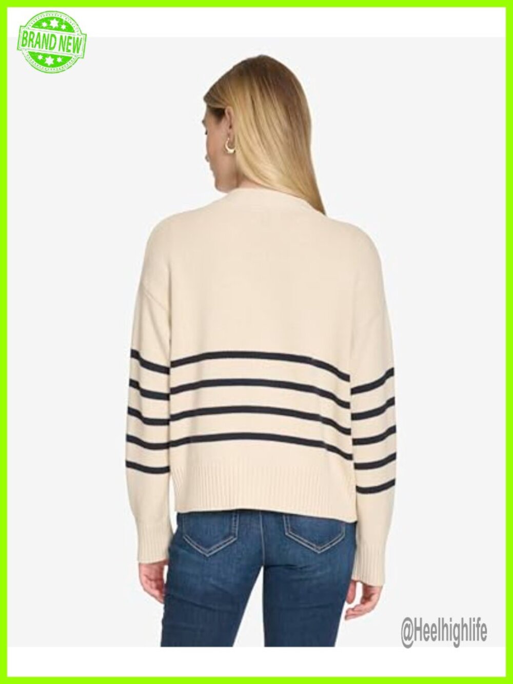 Long Sleeve V-Neck Striped Cotton Cardigan Sweater - Picture 3 of 6